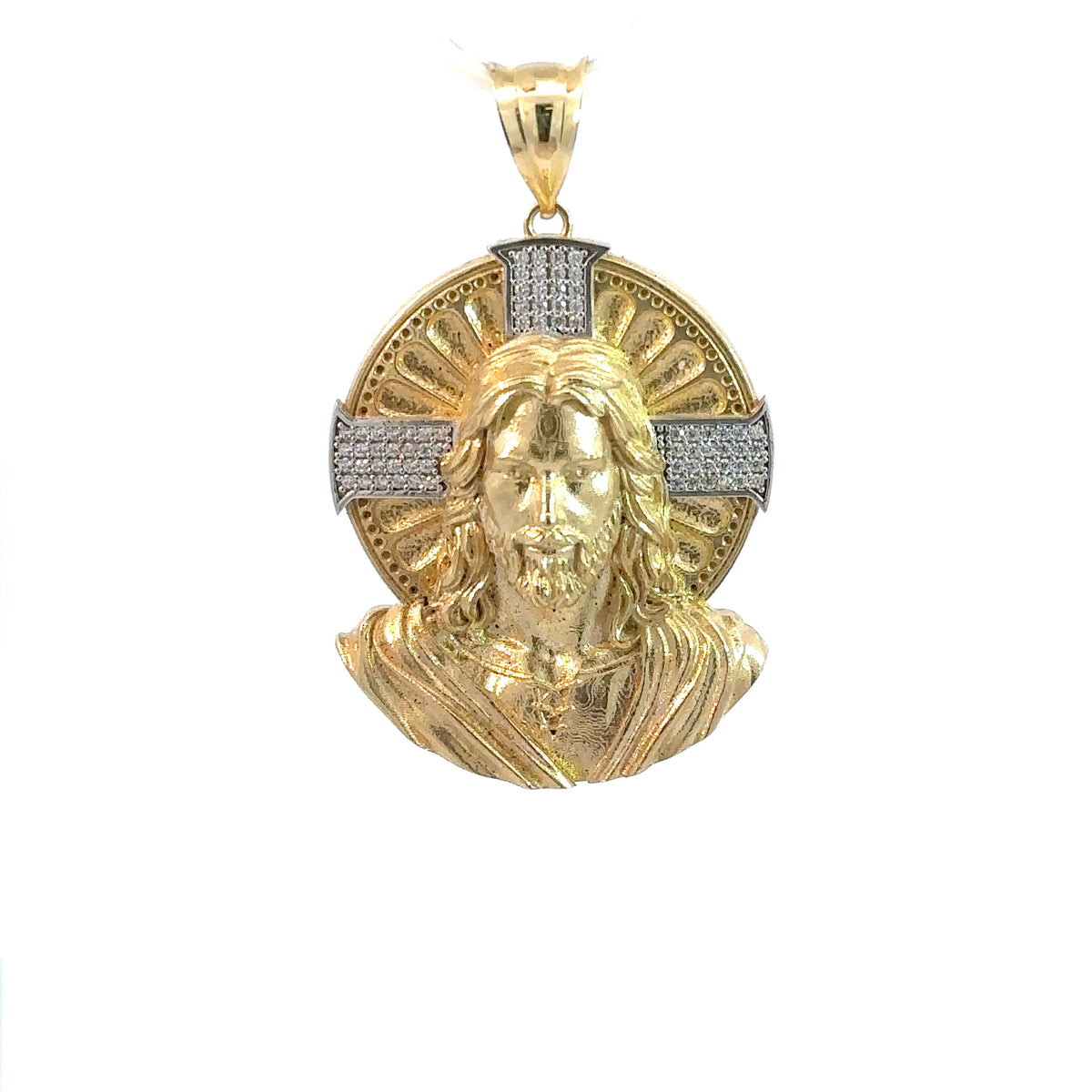 Jesus-Anhänger - 14kt Gelbgold (585 Gold) - Heiligenschein mit Steinen