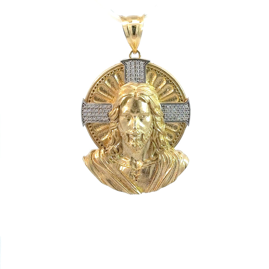 Jesus-Anhänger - 14kt Gelbgold (585 Gold) - Heiligenschein mit Steinen