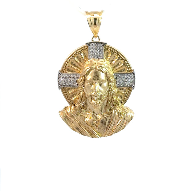 Jesus-Anhänger - 14kt Gelbgold (585 Gold) - Heiligenschein mit Steinen