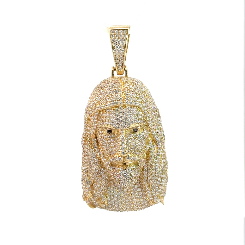Jesus-Anhänger - 14kt Gelbgold (585 Gold) - mit Steinen besetzt