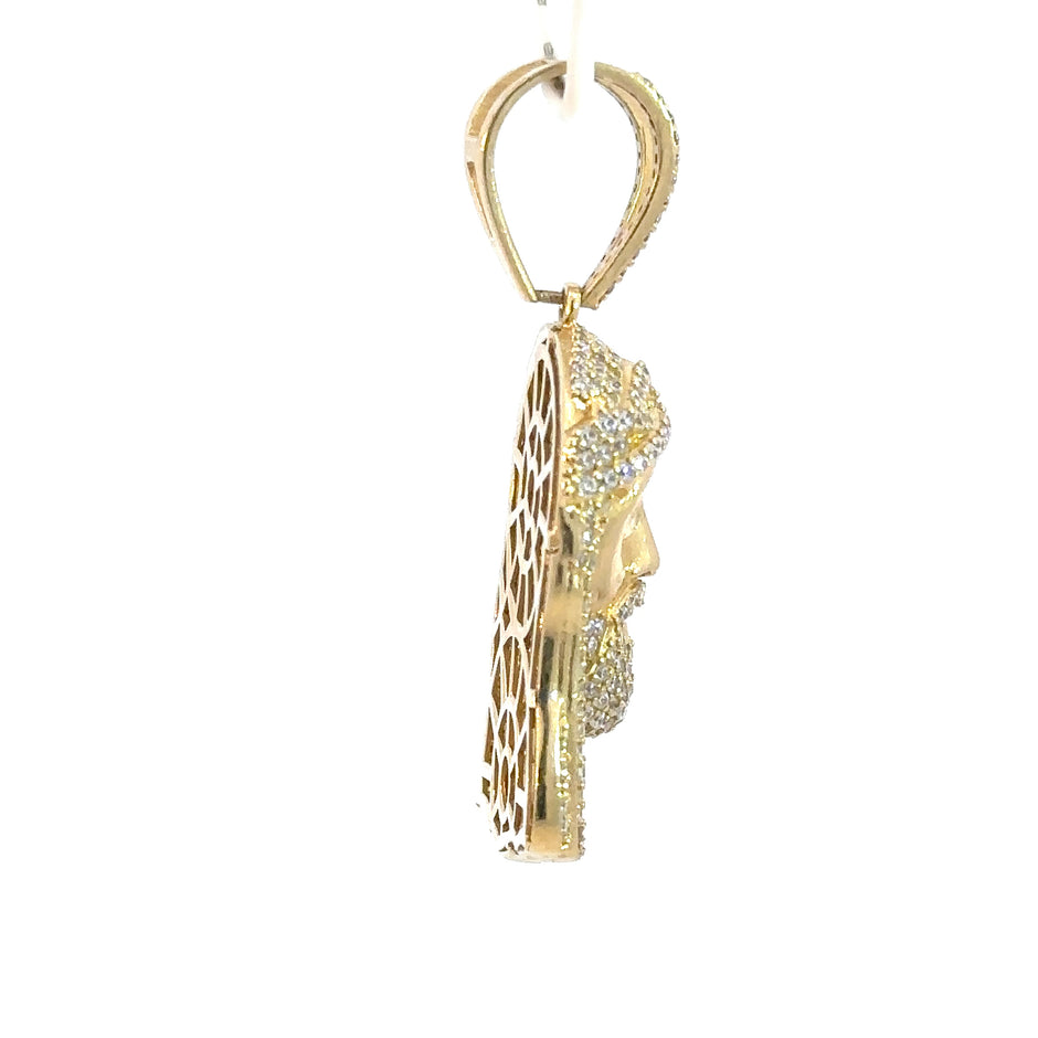 Jesus-Anhänger mit Dornenkrone - 14kt Gelbgold (585 Gold) - mit Steinen besetzt