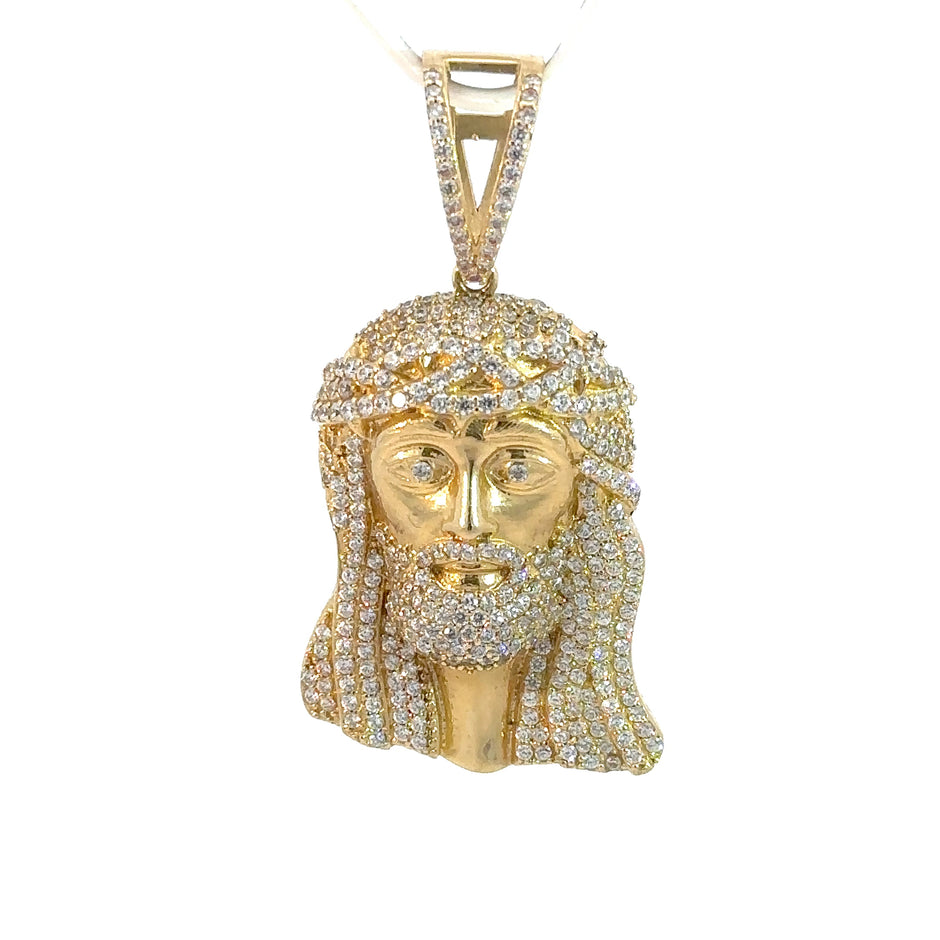Jesus-Anhänger mit Dornenkrone - 14kt Gelbgold (585 Gold) - mit Steinen besetzt