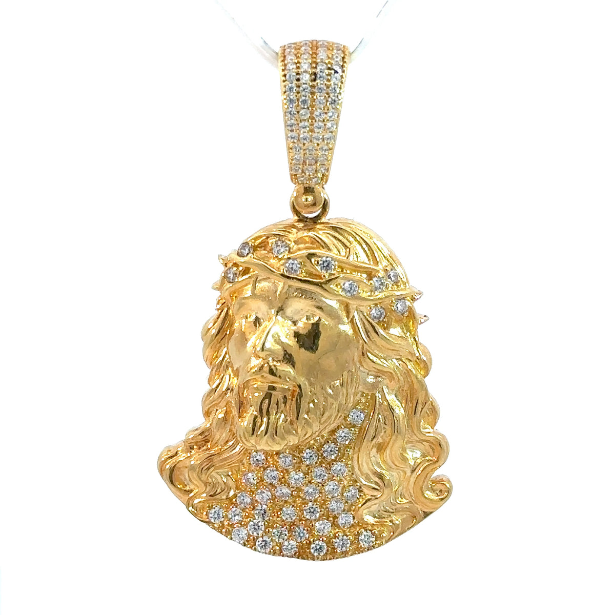 Jesus-Anhänger - 14kt Gelbgold (585 Gold) - mit Steinen besetzt - groß