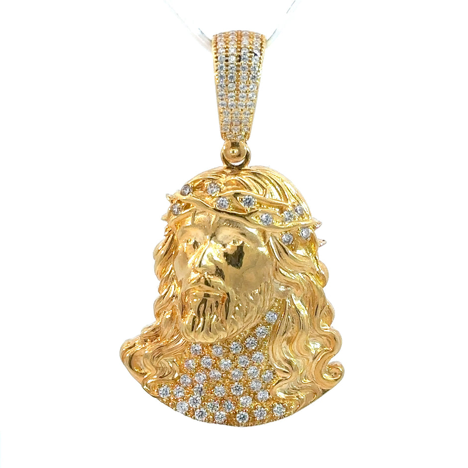 Jesus-Anhänger - 14kt Gelbgold (585 Gold) - mit Steinen besetzt - groß