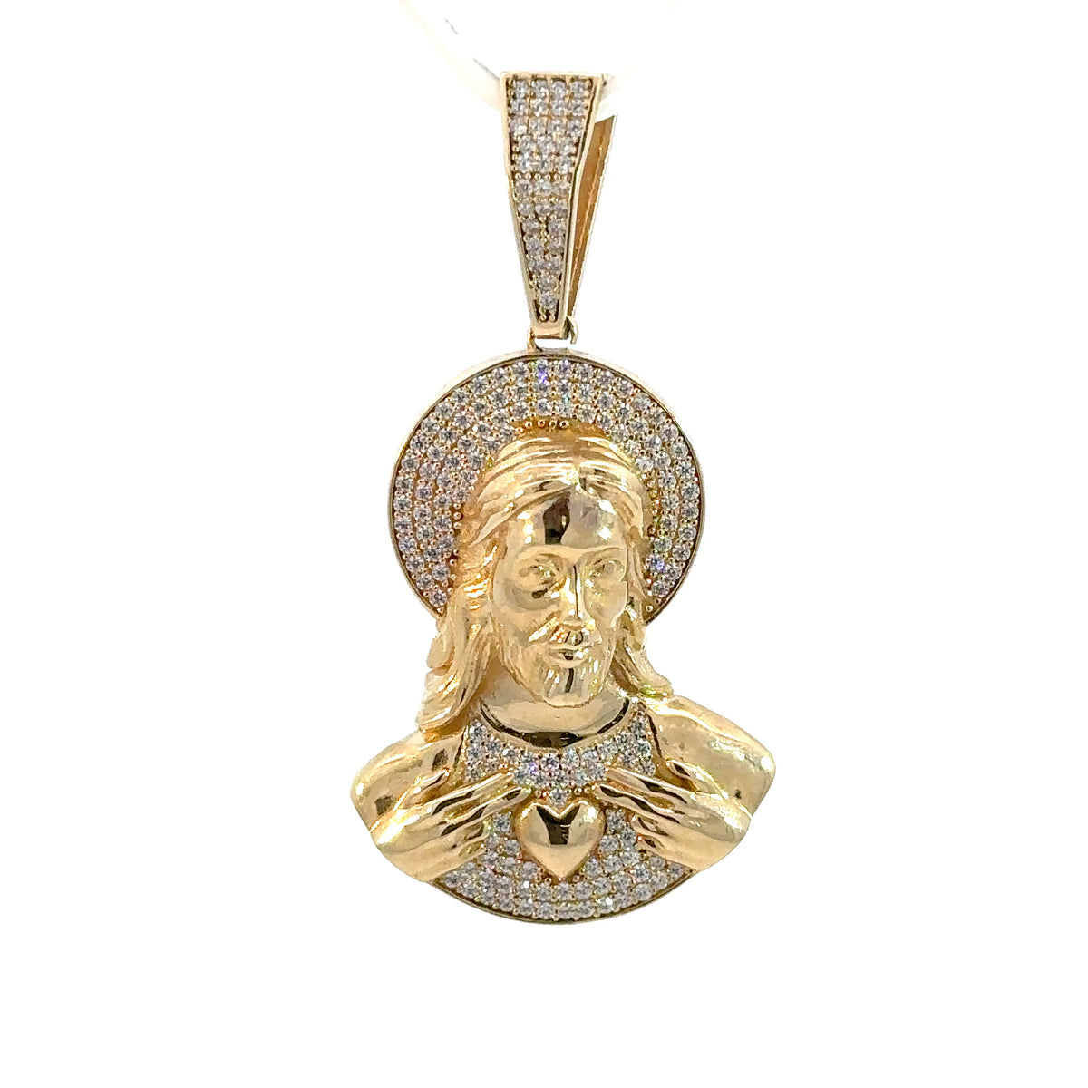 Jesus-Anhänger „Heiligstes Herz Jesu“ - 14kt Gelbgold (585 Gold) - mit Steinen besetzt