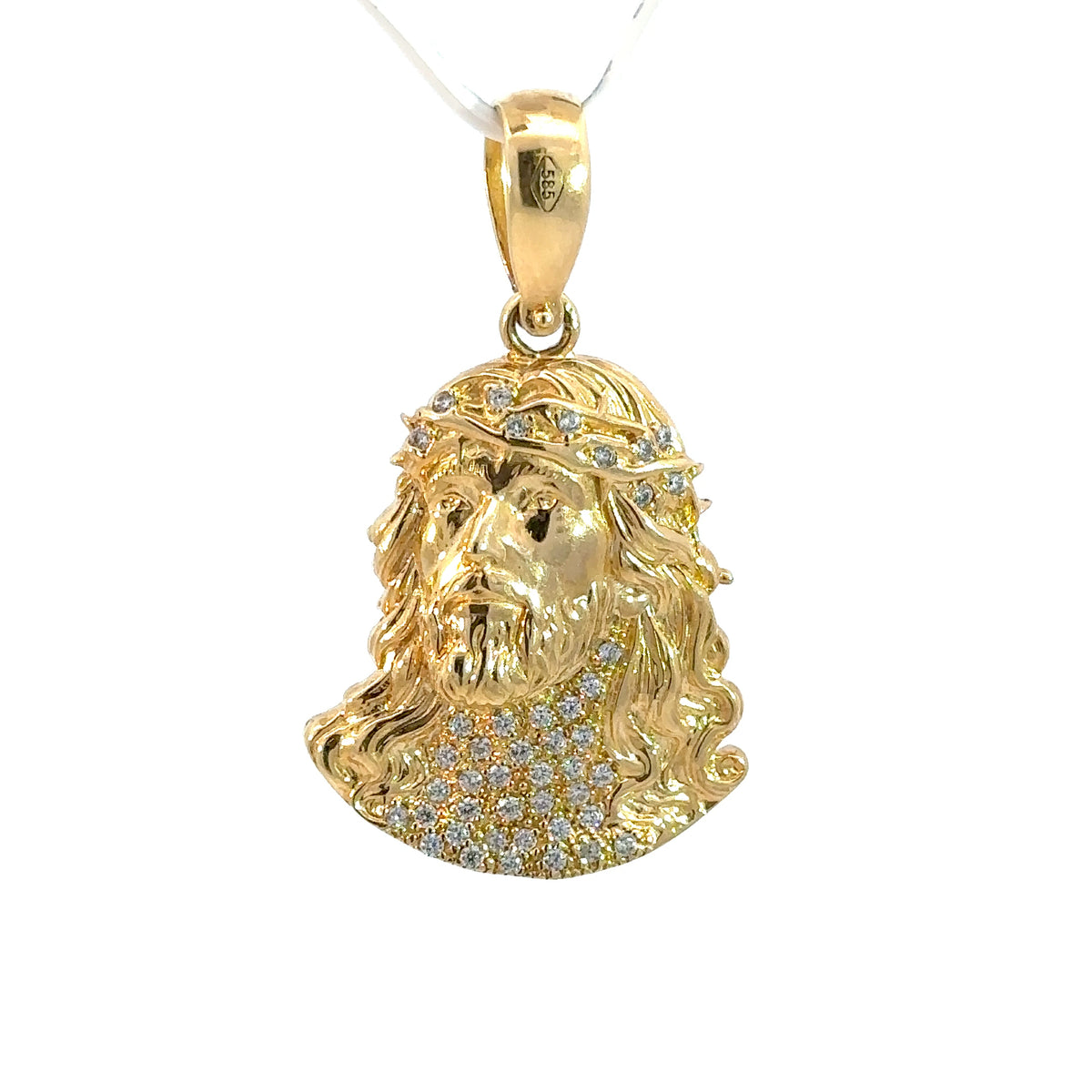 Jesus-Anhänger - 14kt Gelbgold (585 Gold) - mit Steinen besetzt - klein