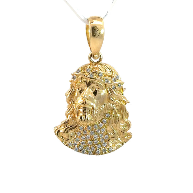 Jesus-Anhänger - 14kt Gelbgold (585 Gold) - mit Steinen besetzt - klein