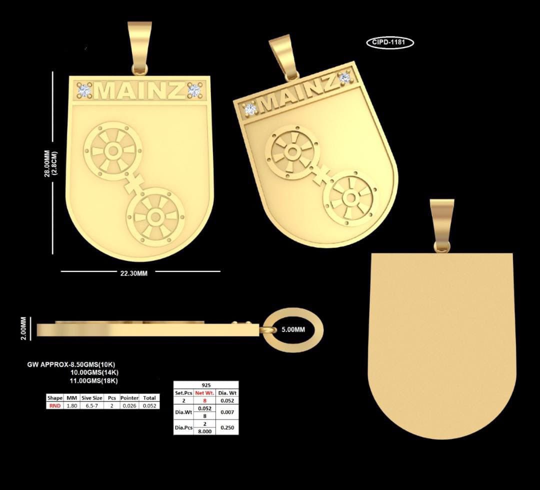 Anfertigung Mainz Wappen Anhänger 14 kt - Juwelier BenjaminAnfertigung Mainz Wappen Anhänger 14 kt