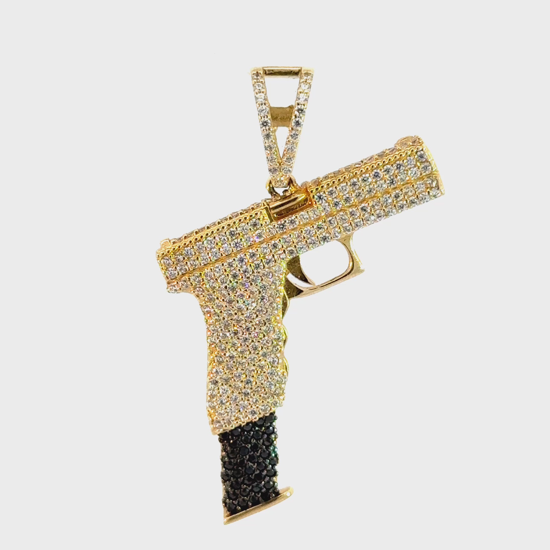 Pistolen - Anhänger mit schwarzen Steinen 14kt (585 Gold)
