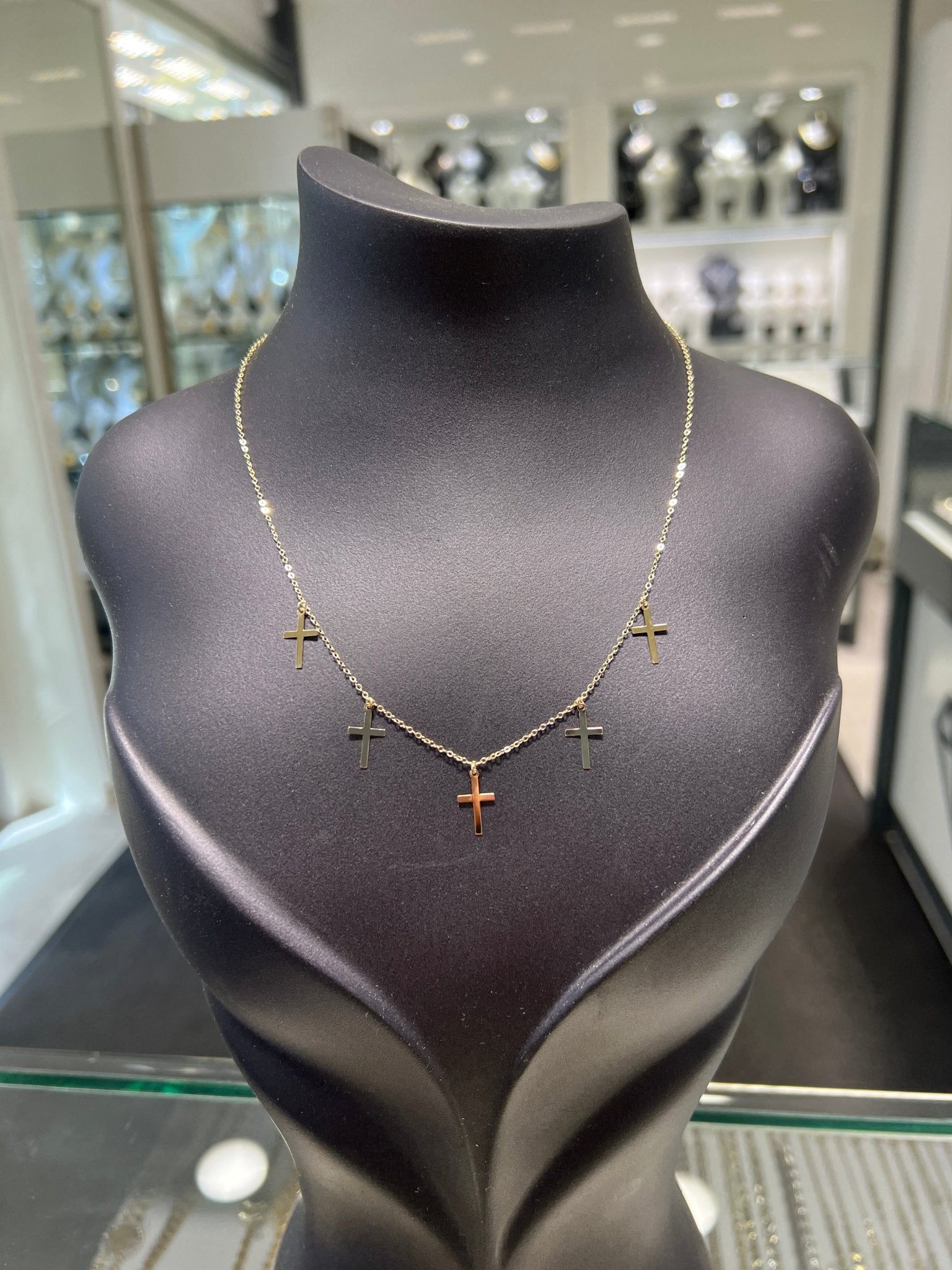 Damenkette x 5 Goldkreuze – verstellbar 42–45 cm