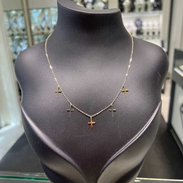 Damenkette x 5 Goldkreuze – verstellbar 42–45 cm