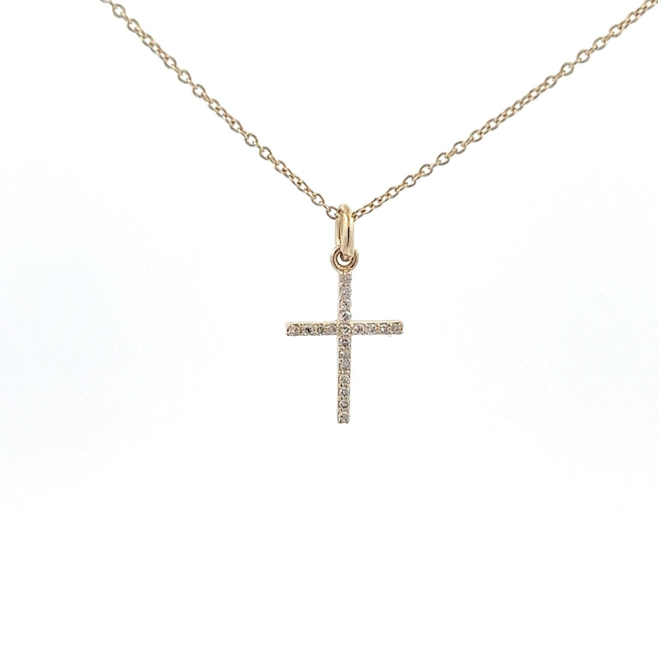 Diamantkreuz mit Ankerkette 14 kt Gold (585 Gold) 0.11 ct - Juwelier BenjaminDiamantkreuz mit Ankerkette 14 kt Gold (585 Gold) 0.11 ct