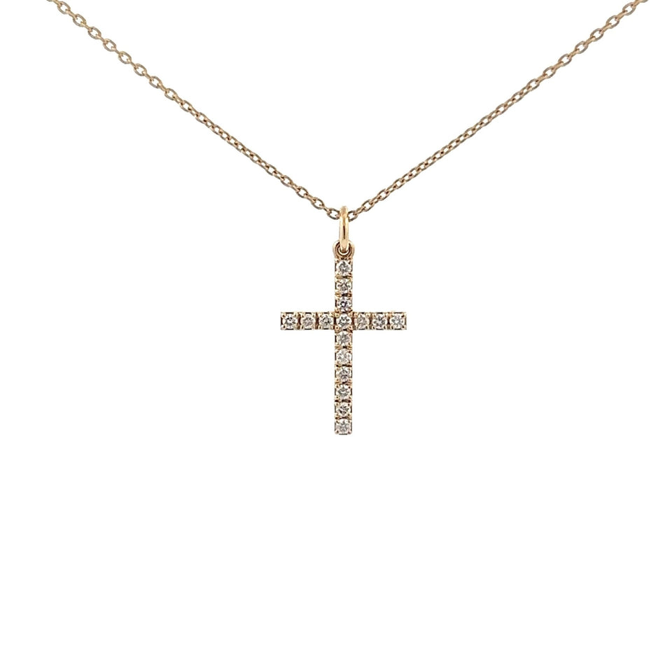 Diamantkreuz mit Ankerkette 14 kt Gold (585 Gold) 0.25 ct - Juwelier BenjaminDiamantkreuz mit Ankerkette 14 kt Gold (585 Gold) 0.25 ct