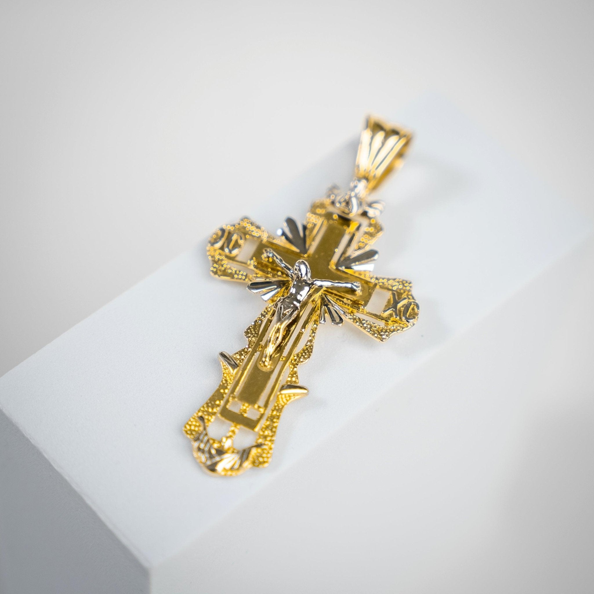 Orthodoxes Kreuz Anhänger Gelb / Weiß 7cm - Juwelier BenjaminOrthodoxes Kreuz Anhänger Gelb / Weiß 7cmSchmuck