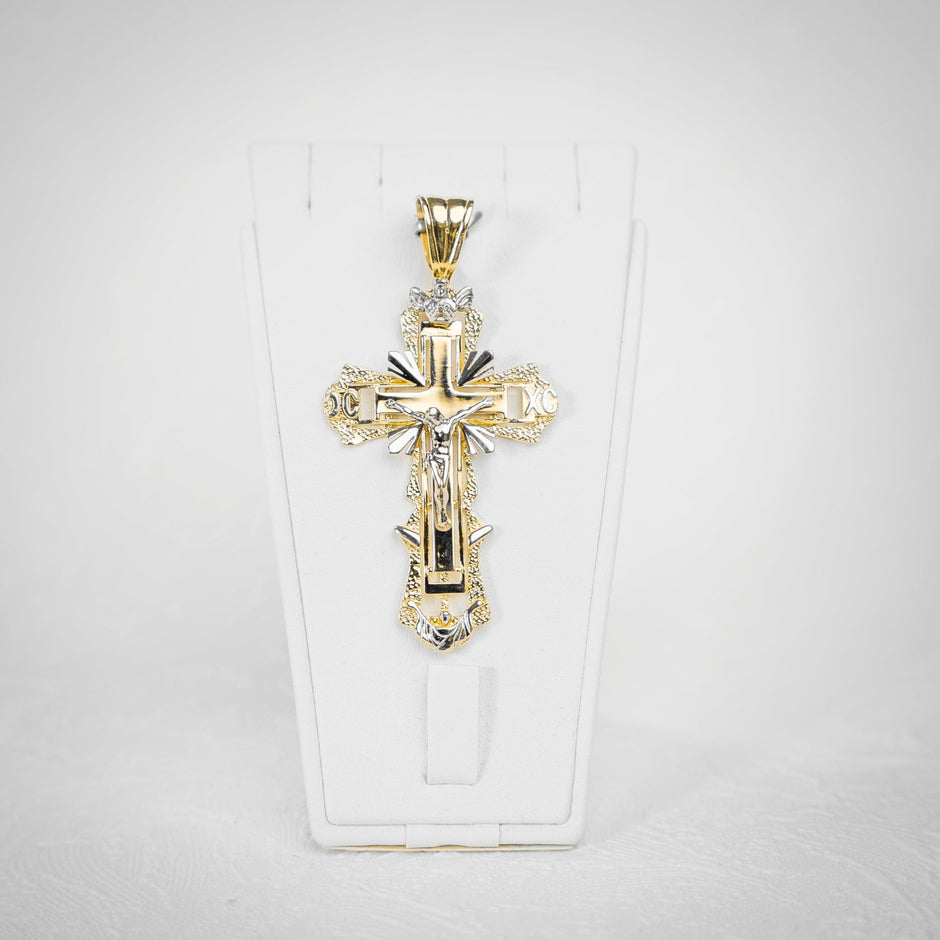 Orthodoxes Kreuz Anhänger Gelb / Weiß 8cm - Juwelier BenjaminOrthodoxes Kreuz Anhänger Gelb / Weiß 8cmSchmuck