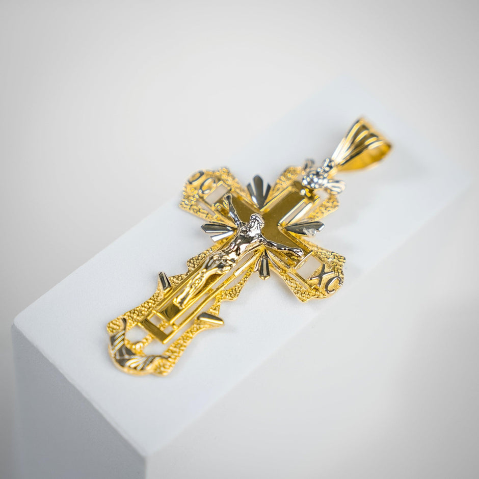 Orthodoxes Kreuz Anhänger Gelb / Weiß 8cm - Juwelier BenjaminOrthodoxes Kreuz Anhänger Gelb / Weiß 8cmSchmuck