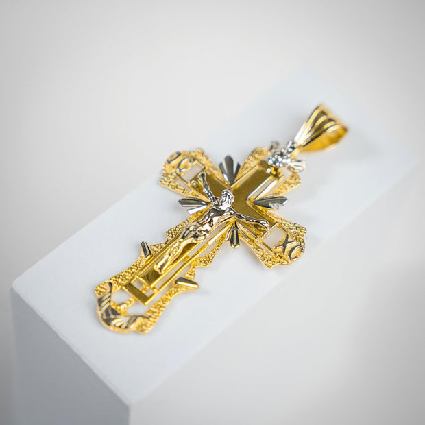 Orthodoxes Kreuz Anhänger Gelb / Weiß 8cm - Juwelier BenjaminOrthodoxes Kreuz Anhänger Gelb / Weiß 8cmSchmuck